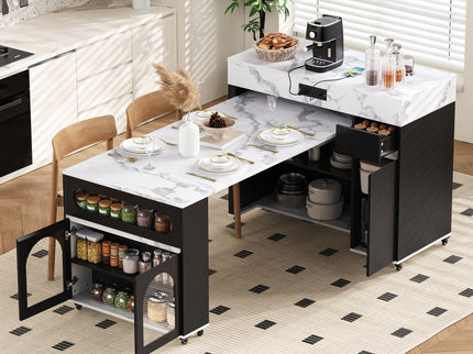 Extendable Dining Table With Folding Top, Rolling Kitchen Island With Drawers And Power Outlet