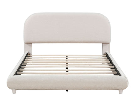 Upholstered Platform Bed With Thick Solid Frame And Stylish Curve-Shaped Design