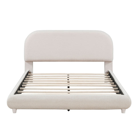 Upholstered Platform Bed With Thick Solid Frame And Stylish Curve-Shaped Design