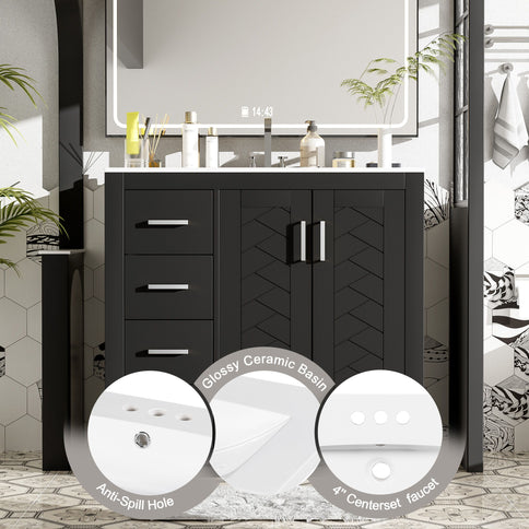 Bathroom Vanity With Sink Combo, Storage Cabinet, Freestanding Set With 3 Drawers & Soft Closing Doors