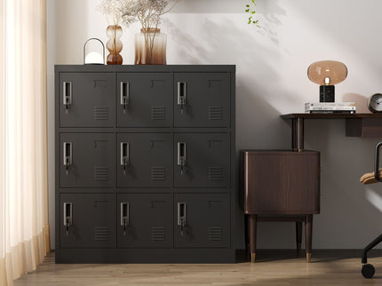 9 Door Employee Storage Locker With Card Slot, Lockers For Office, Gym, School, And Home - Black
