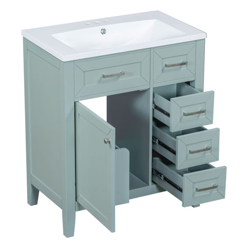 30" Bathroom Vanity With Sink Combo, Bathroom Cabinet With Drawers - Green
