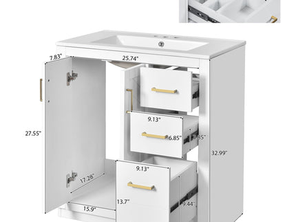 Bathroom Vanity With Sink, Storage Cabinet, Freestanding Set With 3 Drawers & Soft Closing Doors
