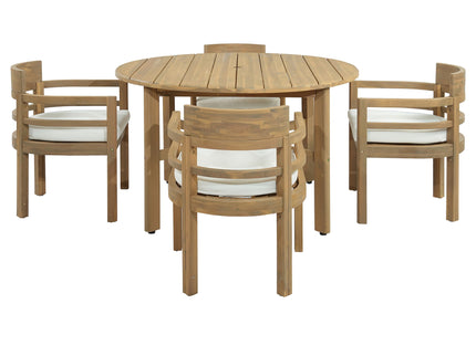 5 Piece Round Patio Table & Cushioned Armrest Chairs, Outdoor Dining Set With Umbrella Hole