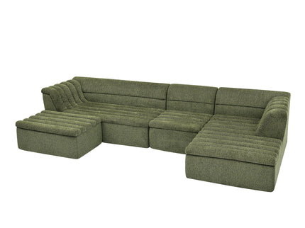 U-Shaped Modular Sectional Sofa With Chaise And Movable Ottoman With Wave-Shaped Armrest