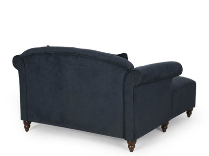 Upholstered Chaise Lounge With Scroll Arms, Turned Legs And 2 Pillows