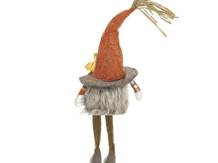 Sitting Gnome With Maple Leaf On Hat, For Holiday Harvest Festival Fall Festival & Thanksgiving Table Decorations (Set of 2) - Orange Multi