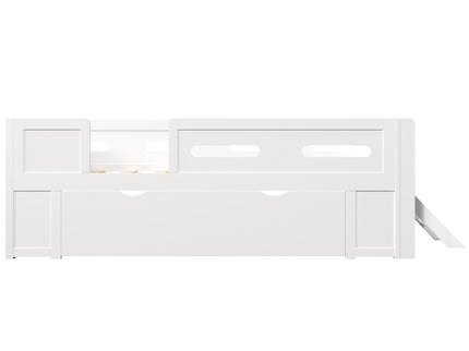Platform Bed With Guardrail And Drawer