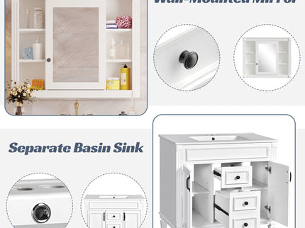 Bathroom Vanity With Top Sink, Mirror Cabinet, 2 Soft Closing Doors & 2 Drawers
