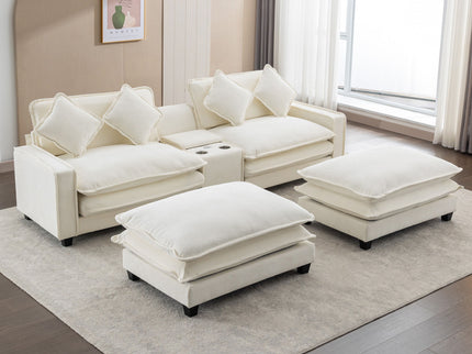 Sectional Sofa Upholstered Sofa With Two Removable Ottoman, Two USB Ports, Two Cup Holders And Large Storage Box For Living Room