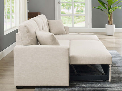Upholstered Sectional & Pull Out Bed And Chaise Storage - Almond