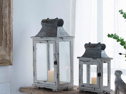 Wooden Candle Lantern Decorative, Hurricane Lantern Holder Decor For Indoor Outdoor, Home Garden Wedding - White