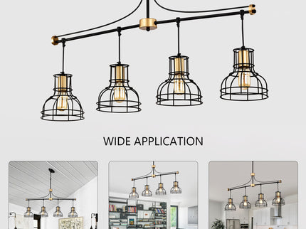 Dining Room Light Fixture / Chandelier Table, 40 -" Hanging For Farmhouse Linear Chandeliers, 5 Light Kitchen Island Lighting Ceiling Chandelier, With Metal Lampshade - Gold / Matte Black
