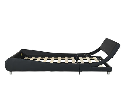 Queen Size Upholstered Platform Bed Frame With LED Lighting, Curve Design, Slat Support, No Box Spring Needed - Black
