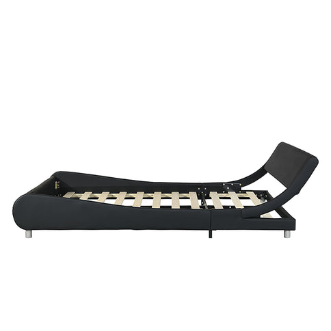 Queen Size Upholstered Platform Bed Frame With LED Lighting, Curve Design, Slat Support, No Box Spring Needed - Black