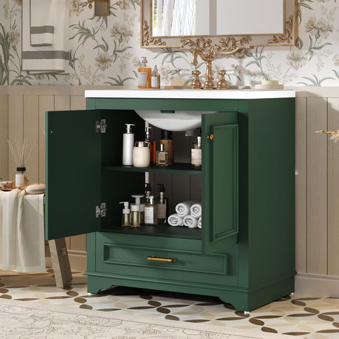 Bathroom Vanity With Sink, Cabinet & 2 Soft Closing Doors & Adjustable Shelf