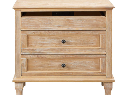 Nightstand With Charging Station, 3 Drawer Storage Table