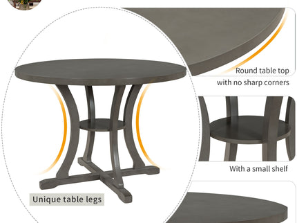 5 Piece Round Dining Table And Chair Set With Unique Legs And Hollow Chair Back
