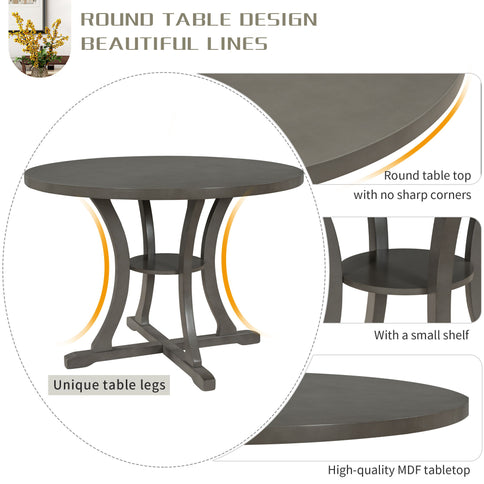 5 Piece Round Dining Table And Chair Set With Unique Legs And Hollow Chair Back