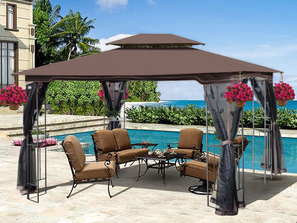 Patio Gazebo Tent With Ventilated Double Roof And Mosquito Net For Backyard Or Garden