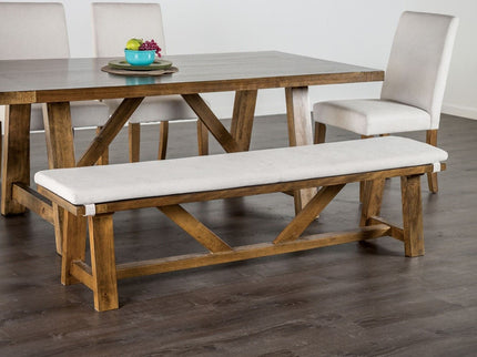 Upholstered Bench With Trestle Base - Brown / White