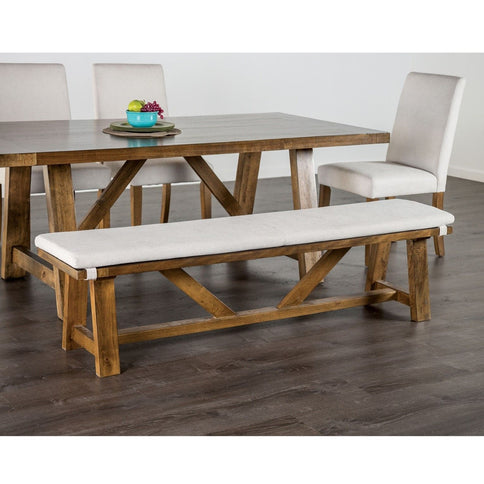 Upholstered Bench With Trestle Base - Brown / White