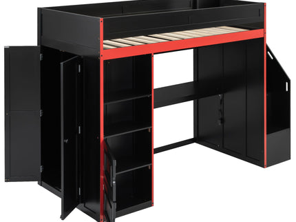Gaming Loft Bed With Desk And Storage, LED Lights