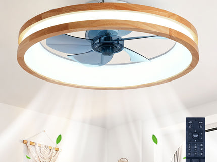 Ceiling Fans With LED Light Source And Remote Control, 3000 - 6500K Dimmable, 6 Speeds, Quiet DC Motor For Living Room - Natural Wood / White