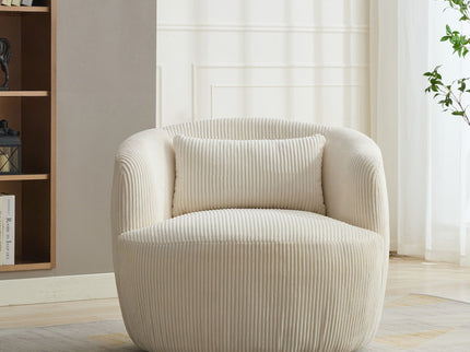 Wide Upholstered 360° Swivel Barrel Soft Chair With Pillow
