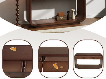 Console Table With 3 Drawers, Display Shelf, Curved Legs - Walnut