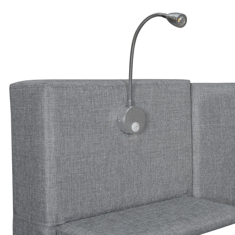 Upholstered Platform Bed With Reading Lights, Drawers, Trundle And Shelves