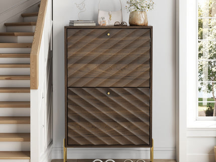 Shoe Cabinet, Freestanding Organizer For Entryway - Walnut