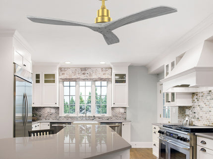 Indoor Ceiling Fan Without Light 3 Solid Wood Blades Remote Control Reversible Dc Motor - Gold