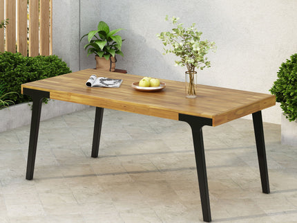 Acacia Wood Patio Dining Table, 69"L Rectangle Outdoor Table - Teak / Black