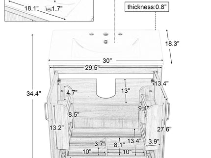 30" Bathroom Vanity With Sink, Cabinet With Doors And Drawer, Rectangular Shape - Natural