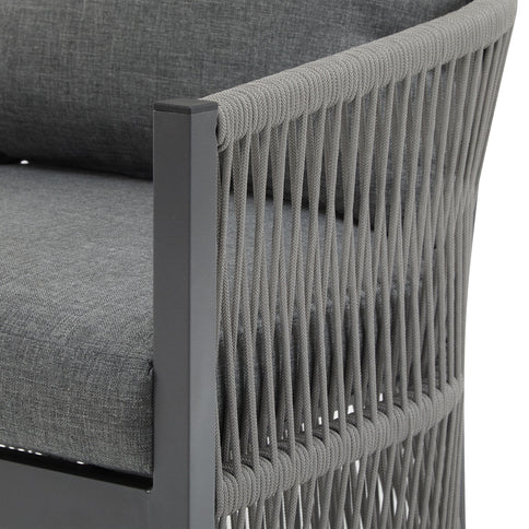Modern Curved Aluminum Lounge Chair With Stylish Rope Weave Design And Cushioned Comfort For Outdoor