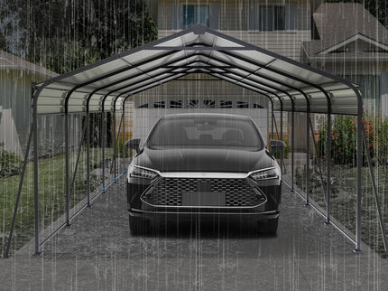 Metal Carport 13 X 26.5 Ft Heavy Duty With Galvanized Steel Roof Metal Garage Canopy With Galvanized Steel Roof & Frame Car Tent Outdoor Storage Shed For Car Boats And Truck - Gray