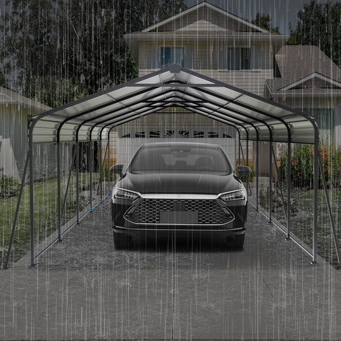 Metal Carport 13 X 26.5 Ft Heavy Duty With Galvanized Steel Roof Metal Garage Canopy With Galvanized Steel Roof & Frame Car Tent Outdoor Storage Shed For Car Boats And Truck - Gray