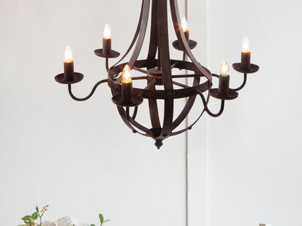 6 Light Metal Chandelier, Hanging Light Fixture With Adjustable Chain For Kitchen, Bulb Not Included - Black