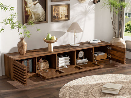 TV Stand For TVs, Entertainment Center With Cable Management And Soft Closing Hinges - Walnut