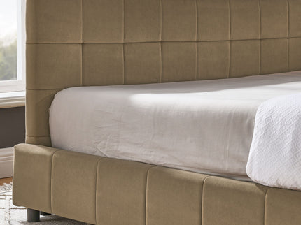 Upholstered Bed Frame With Tufted Backrest And Armrests