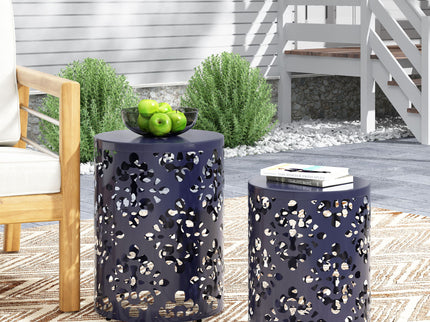 Modern Iron Cut Design End Table (Set of 2) - Navy Blue