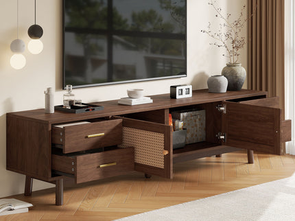 70" TV Stand With Doors For TVs Up To 80", Media Console With 4 Drawers & Cable Holes - Dark Brown