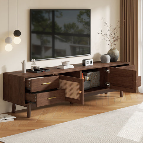 70" TV Stand With Doors For TVs Up To 80", Media Console With 4 Drawers & Cable Holes - Dark Brown