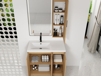 Freestanding Bathroom Vanity Set With Tall Linen Cabinet, 3 Door Storage Cabinet, Single Sink