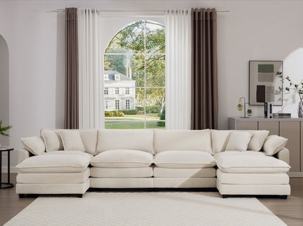 Modern Oversized Modular Cushion Sofa With Ottoman, Low Back, Deep Seating Sofa Set