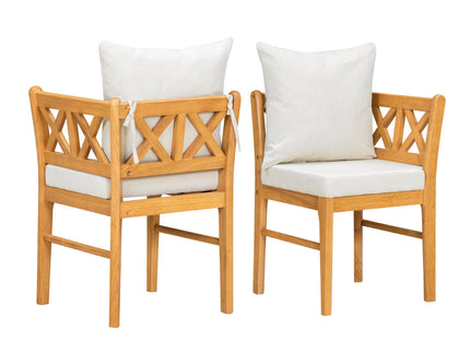 Farmhouse Modern Dining Corner Chairs (Set of 2) With Handwoven Rattan Backrests And Solid Wood Legs - Natural / White