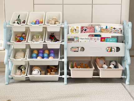 Kids Toy Storage Organizer With 2 Tier Bookshelf, Toy Storage With 12 Bins