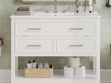 Bathroom Vanity With Ceramic Sink, Tip Out Tray & 2 Full Extension Drawers