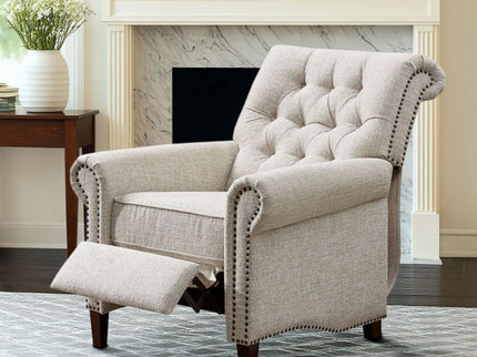 Aidan - Push Back Recliner Chair With Tufted Back And Nailhead Trim - Cream